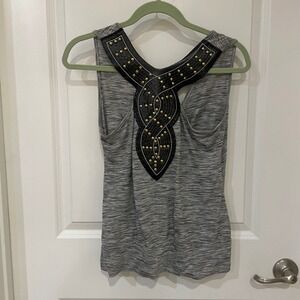 Voice Gray Space Dye Studded Faux Leather Racerback Surplice Tank Top XL
